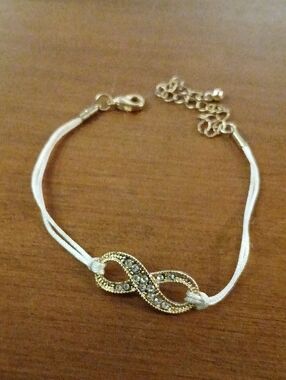 Gold Infinity Crystal Bracelet with White Cord - Adjustable Beautiful